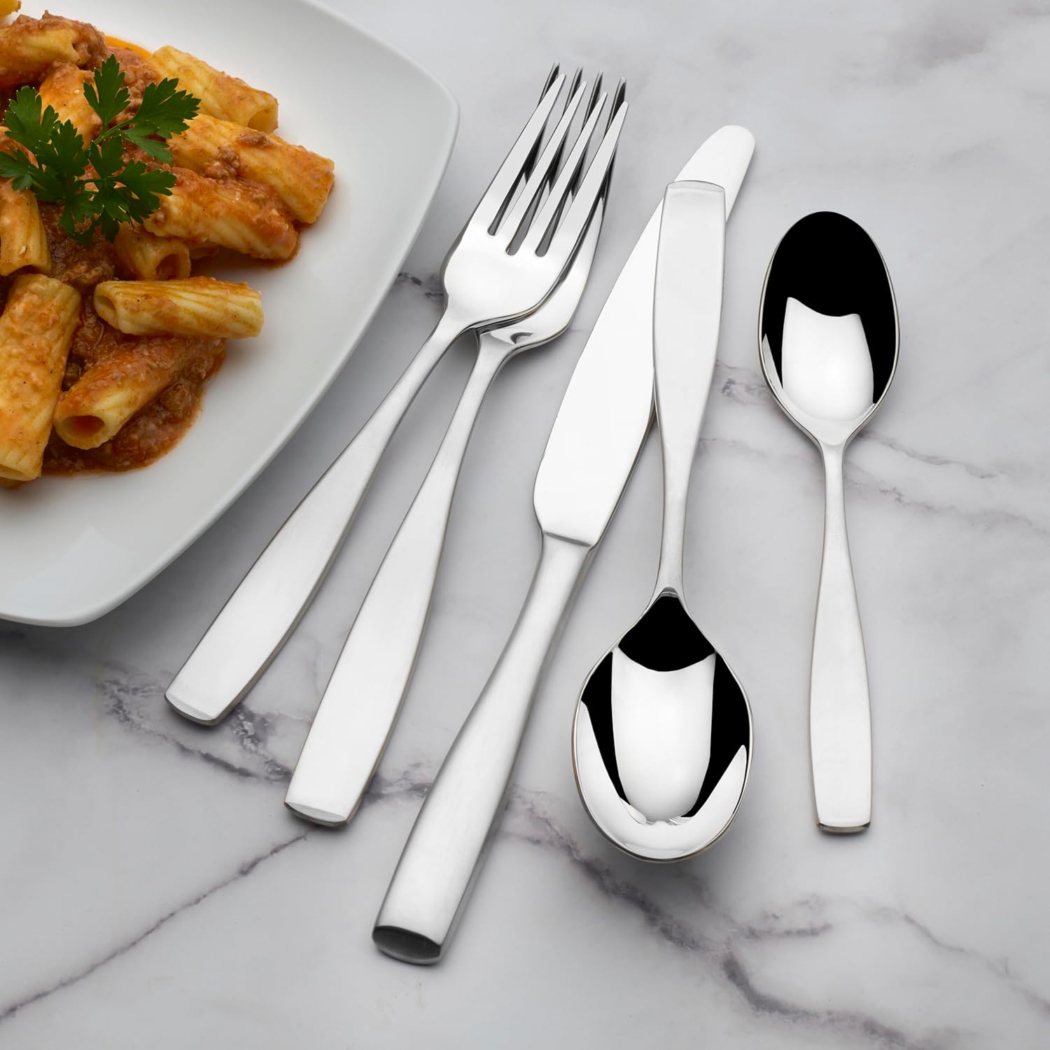 Mikasa Satin Loft 65-Piece Flatware Set - Elegant 18/10 Stainless Steel Silverware for 12 | Durable Forks, Knives & Spoons