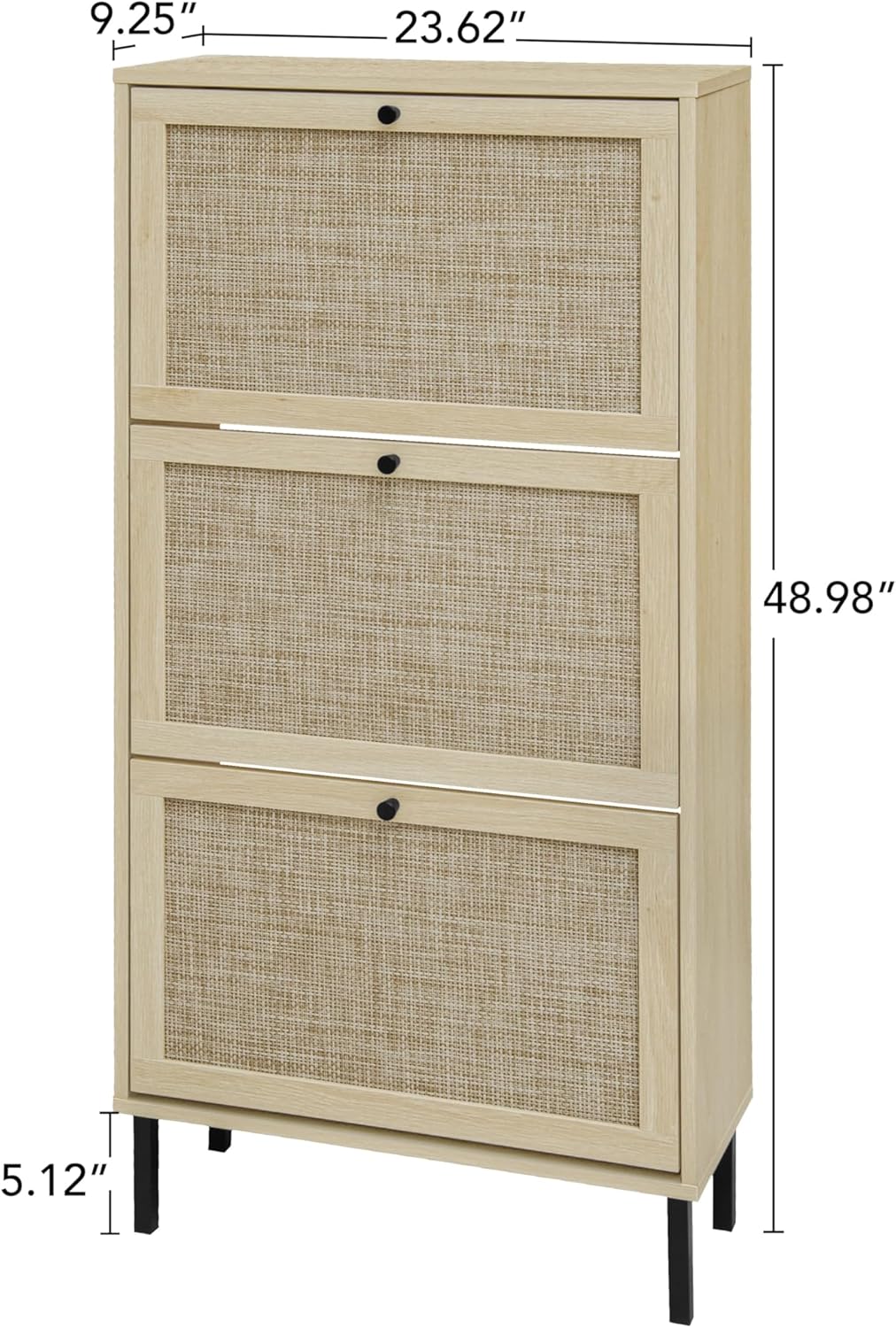 ZeHuoGe Natural Rattan Shoe Storage Rack - Modern 3-Tier Cabinet with 3 Flip Drawers for Entryway