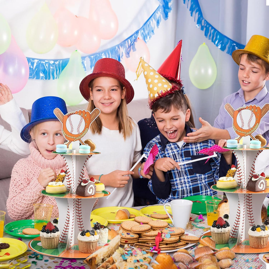 Nuenen Baseball Theme Cupcake Stand - 3-Tier Sports Party Display for Birthday Celebrations