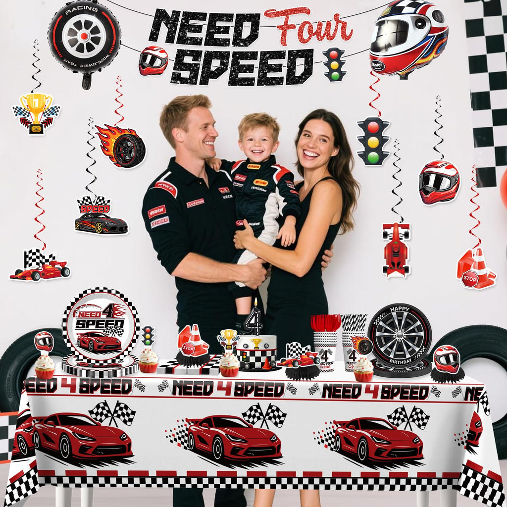Need Four Speed Birthday Decorations Banner 4th Race Car Cake Topper Racing Balloons Plates and Napkins Need 4 Speed Decorations 4th Birthday 4 Year Old Boy Decorations