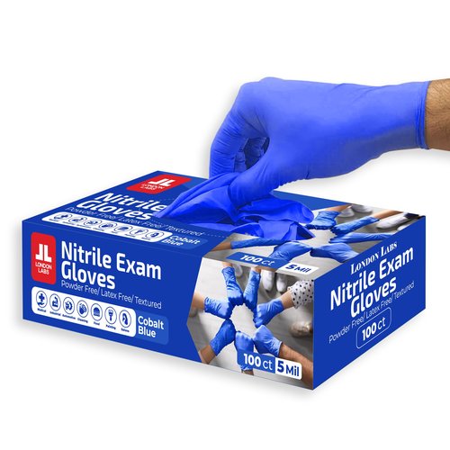 London Labs Cobalt Blue 5 Mil Nitrile Exam Gloves Disposable Latex Free | Medical Rubber Gloves for Doctors, EMT, First Aid Kit, Food Service & Cleaning | Pack of (100 CT)