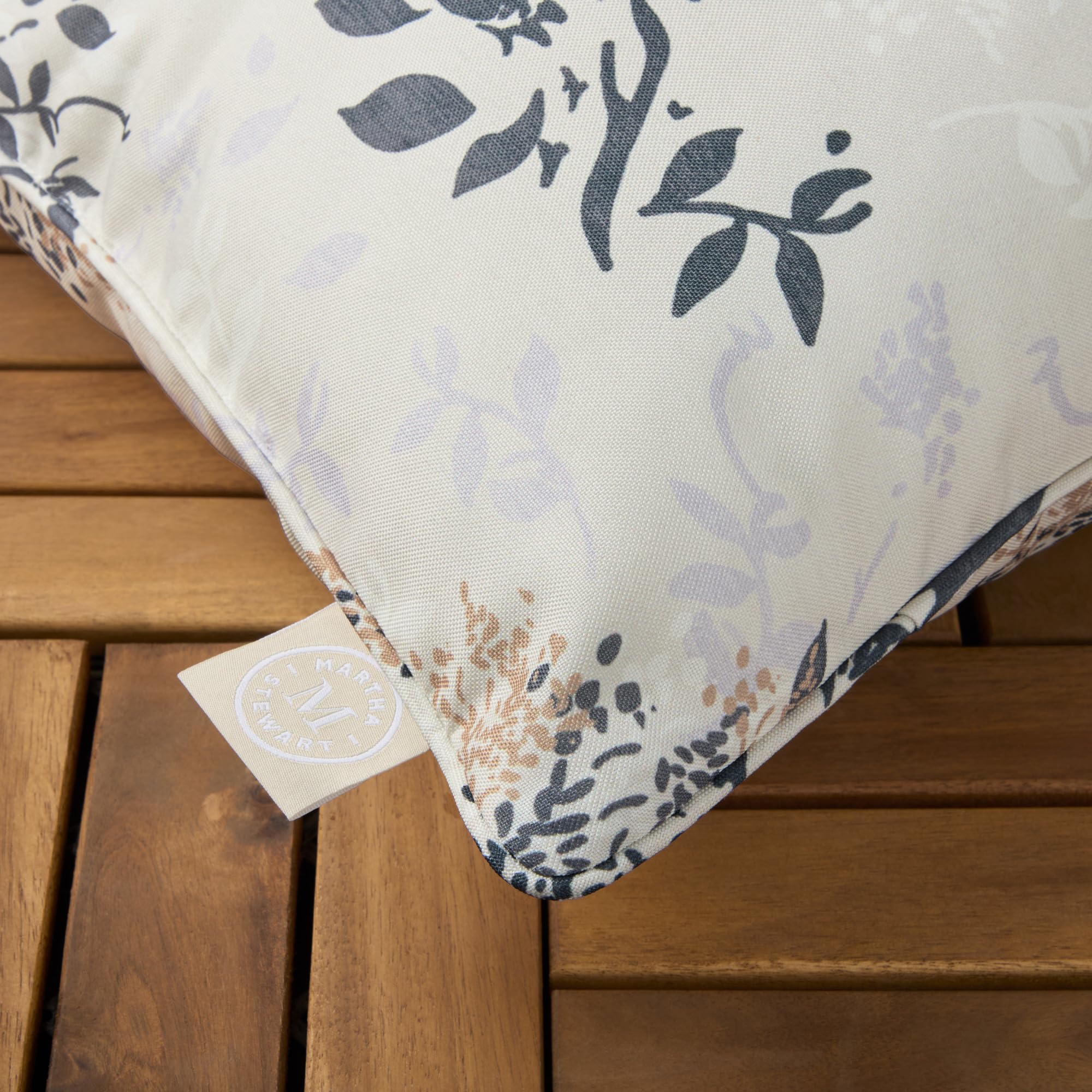 Martha Stewart Charming Foliage Indoor Outdoor Decorative Lumbar Pillow 2-Pack Set, UV Fade Resistant, Water Repellent, Printed Floral Design, Warm Grey, 11"x18"