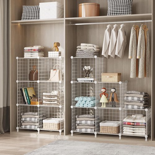 AWTATOS 6-Cube Storage Organizer - DIY Stackable Wire Shelves for Home Office | White Finish
