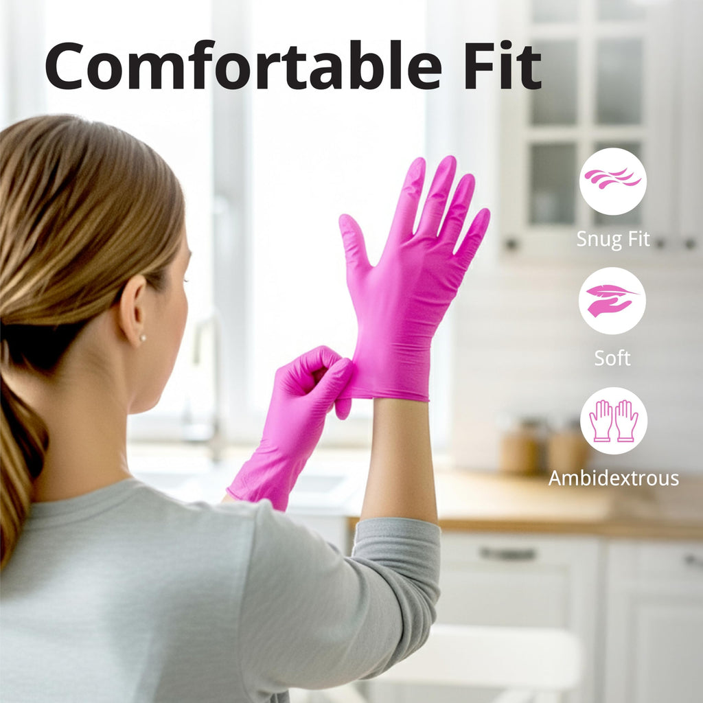 SwiftGrip Pink Gloves Powder-Free Nitrile Gloves, 100ct Box - 3-Mil, Gloves Disposable Latex Free, for Kitchen, Cleaning, Estheticians, Hair Stylist - Pink/Fuchsia(Medium)
