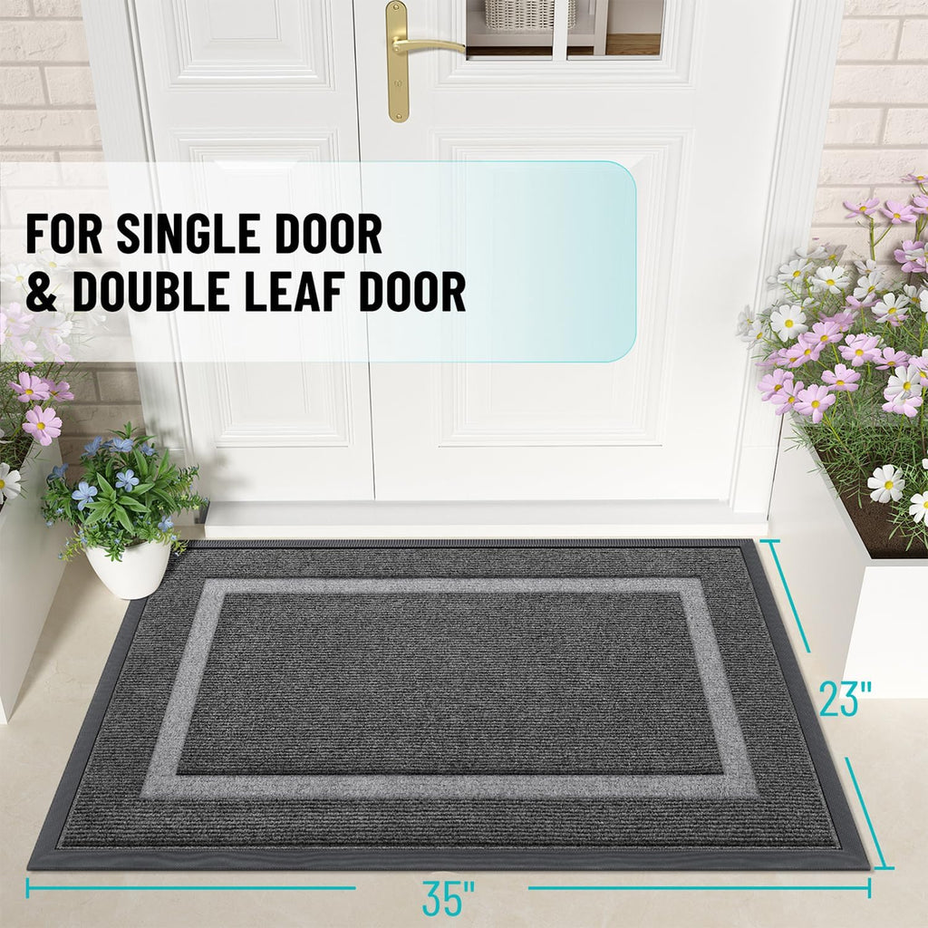 OLANLY Waterproof Front Door Mat - All-Season, Sturdy Natural Rubber, Easy Clean | 35x23, Dark Grey