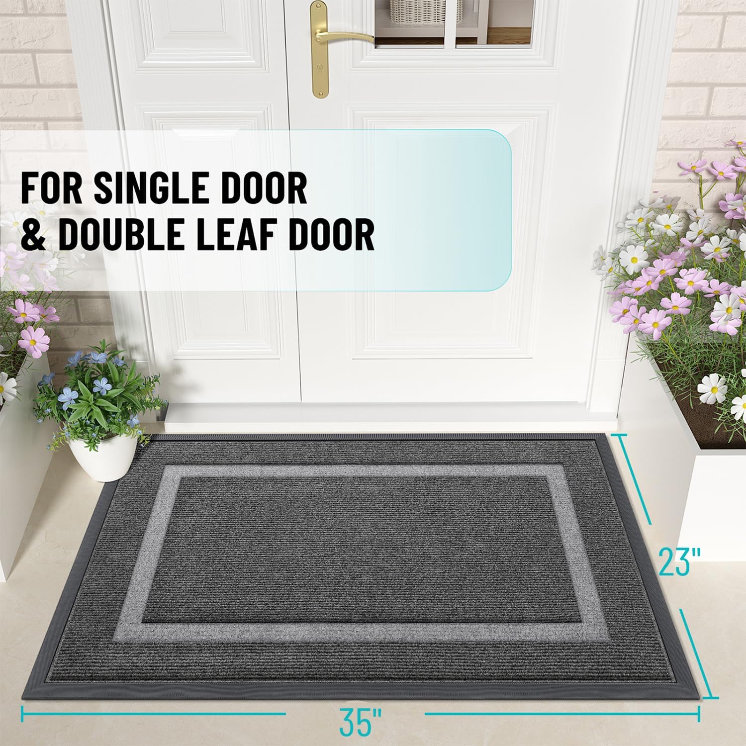 OLANLY Waterproof Front Door Mat - All-Season, Sturdy Natural Rubber, Easy Clean | 35x23, Dark Grey