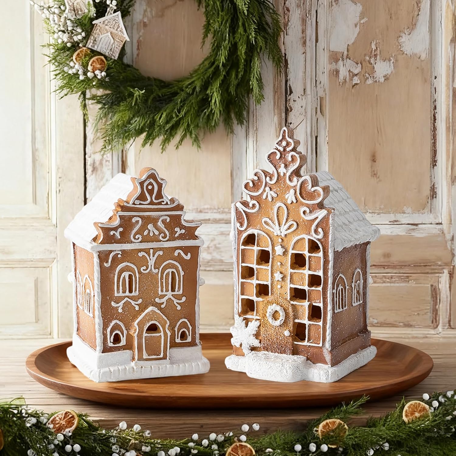 Regine Switzerland 2Pc Christmas Gingerbread Village House Figurines - Pre-Lit LED Table Decorations