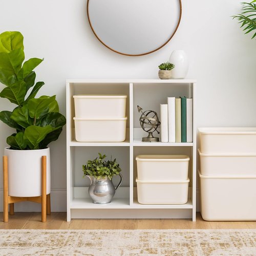 IRIS USA 7 Qt. Stackable Storage Bins with Lids - 4-Pack Off White Organizer for Kitchen & Bathroom
