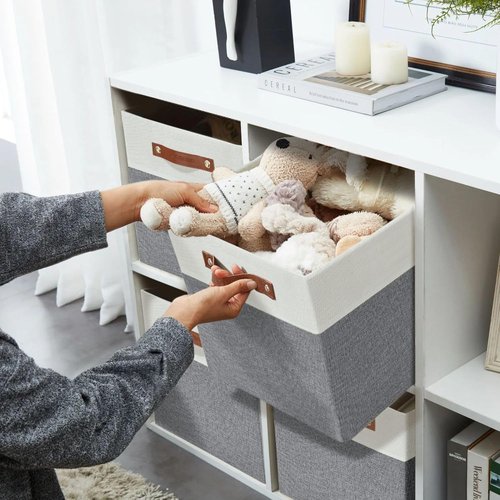 DECOMOMO Fabric Cube Storage Bins - Stylish Storage Baskets for Kallax & Cubbies | Grey & White, 11-Inch Cube - 4 Pack