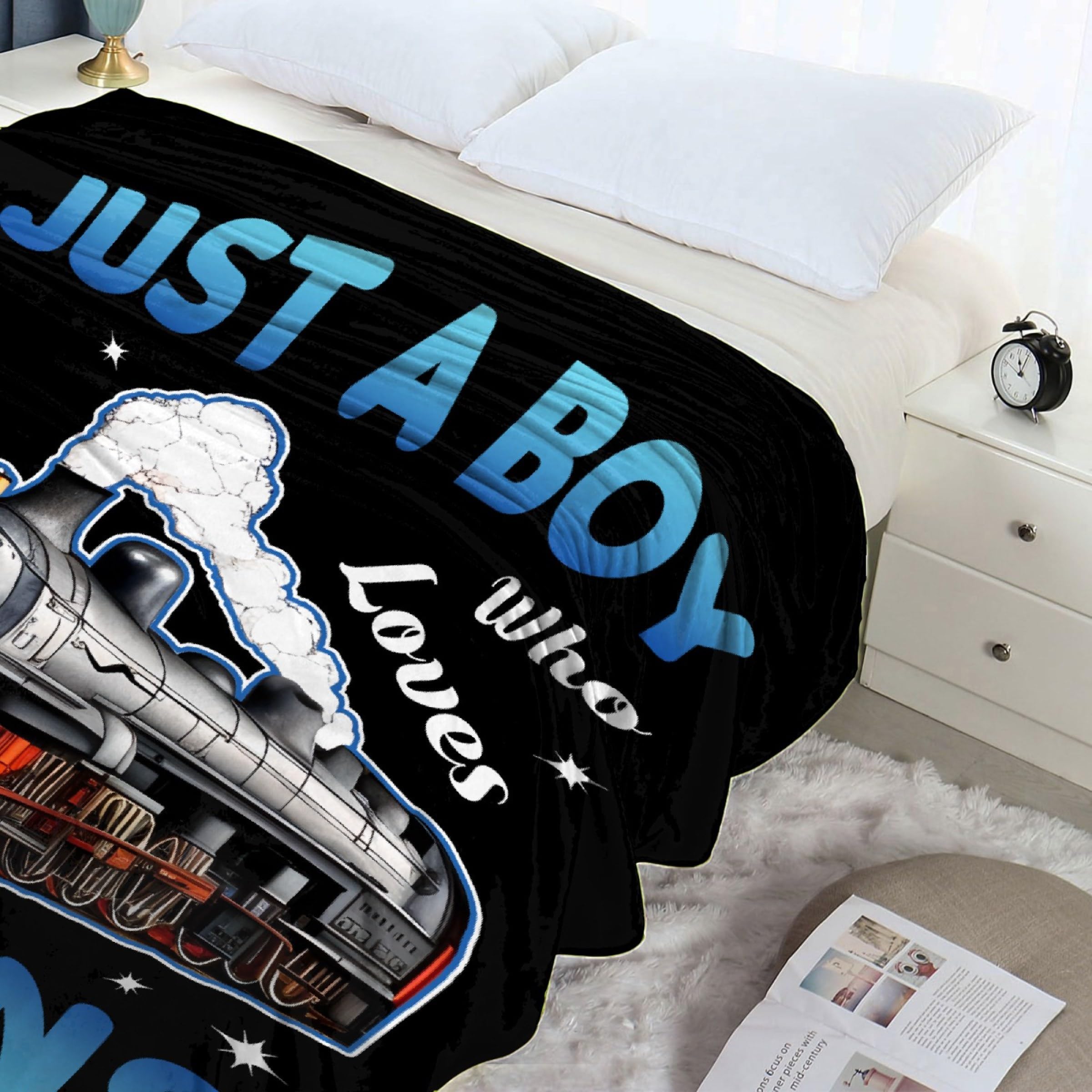 Boy Who Loves Trains Blanket Soft Blankets and Throws Flannel Cozy Lightweight Quilt Gift for Train Lovers for Bed Sofa Couch-50x40 Inches