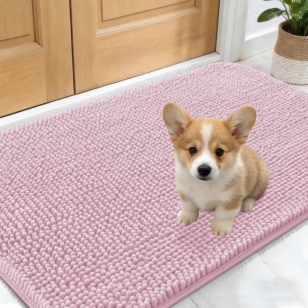 OLANLY Dog Door Mat - Absorbent Non-Slip Chenille Mud Mat for Muddy Paws | 30x17, Dusty Rose