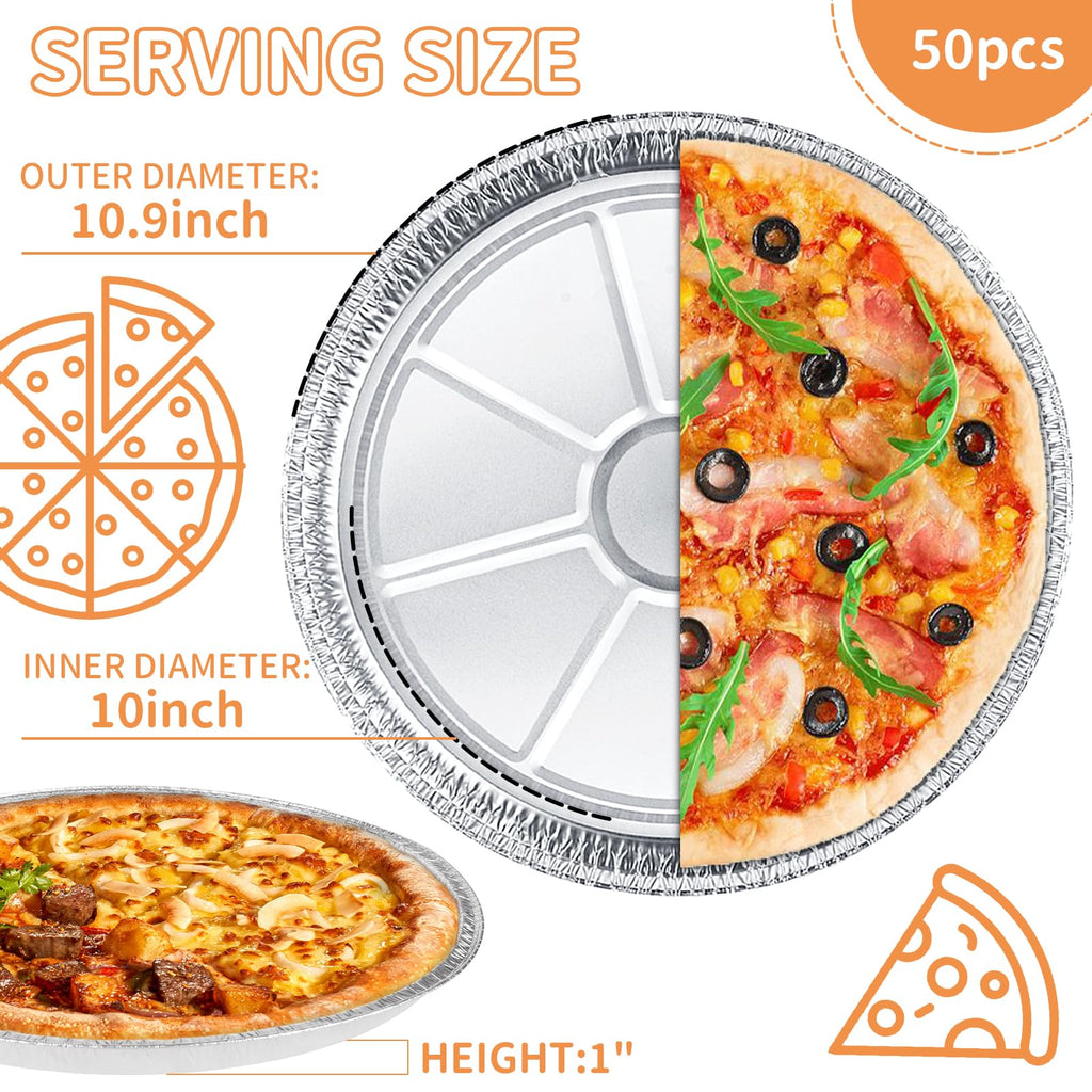 FWEEK 50 Pack Disposable Round Foil Pizza Pans Aluminum Pizza Pans for Personal Pizzas, 11 Inch Round Tin Foil Pan for Cookies, Cake, Focaccia-Freezer & Oven Safe