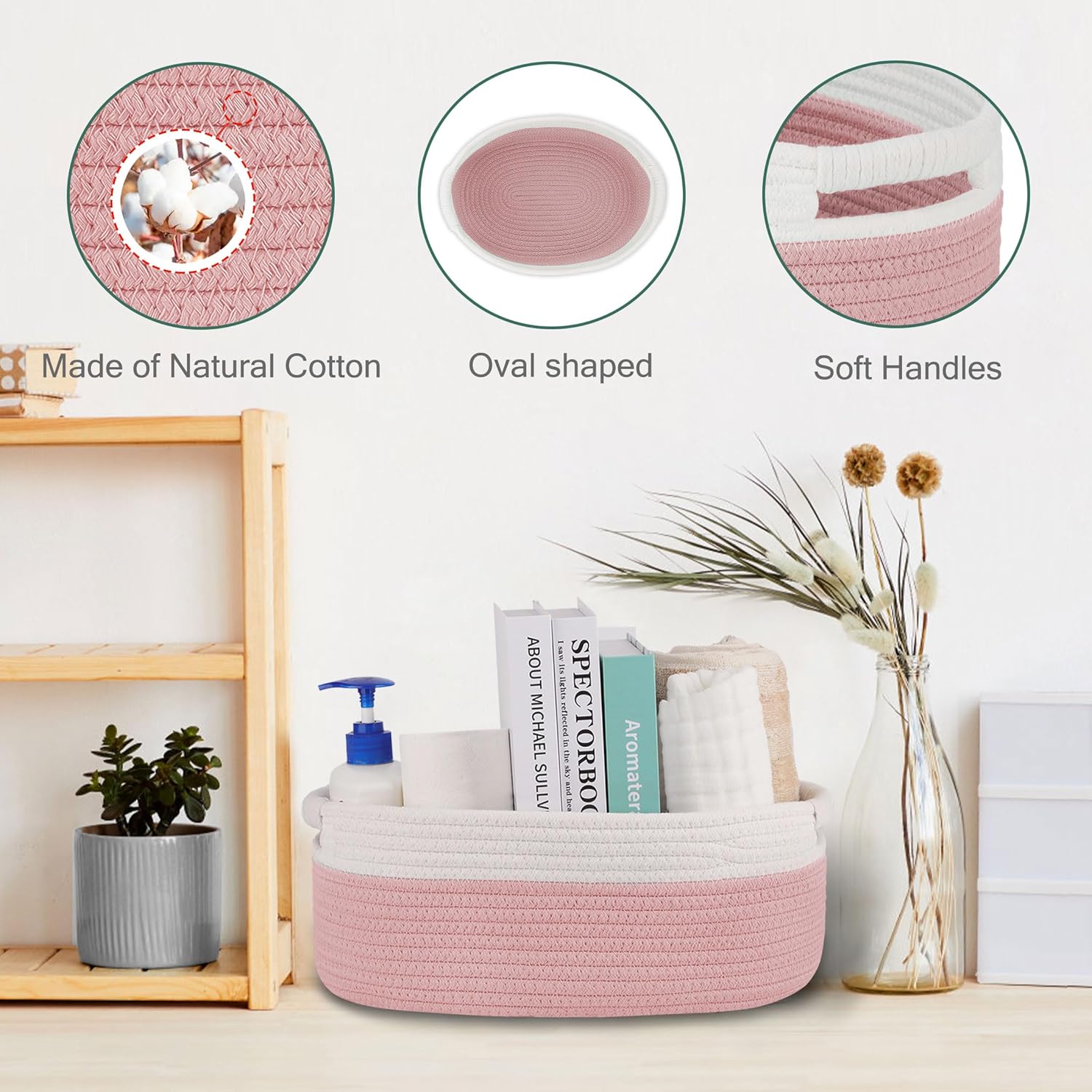 Woven Basket by [Brand Name] - Versatile Gift Basket for Kids & Pets | Dusty Pink, 13”x 9”x 5.5”