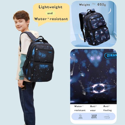 3Pcs Galaxy Kids Backpack Set for Boys with Insulated Lunch Bag, Water-resistant Boys Backpacks for School Capacity Elementary Bookbags, 3 Pieces-Galaxy-Black