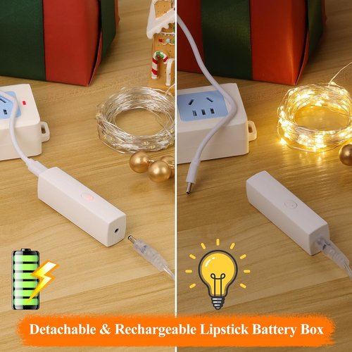 Lakumu LED Fairy Lights - Rechargeable Twinkle String Lights with Timer | 5M/16FT Warm White for Bedroom, Wedding, Decor