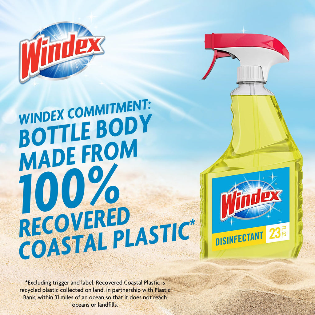 Windex Refill Multipurpose Cleaner Disinfectant Spray, Bottle Made from 100% Recycled Plastic, Surface Cleaning Spray, Citrus Fresh Scent, 32 Fl Oz