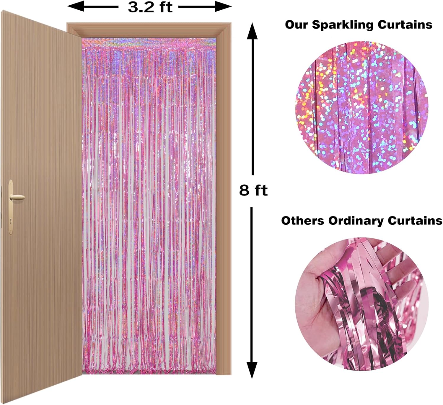Melsan Pink Foil Fringe Curtain - Shiny Tinsel Backdrop for Bachelorette Parties | 3 Pack, 3.2 x 8.2 ft