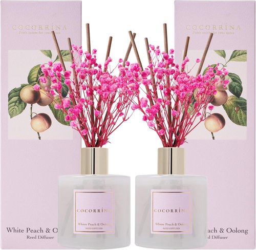 Cocorrína Reed Diffuser Set - White Peach & Oolong Scented Oil | 2 Packs, 6.7oz for Bedroom & Bathroom