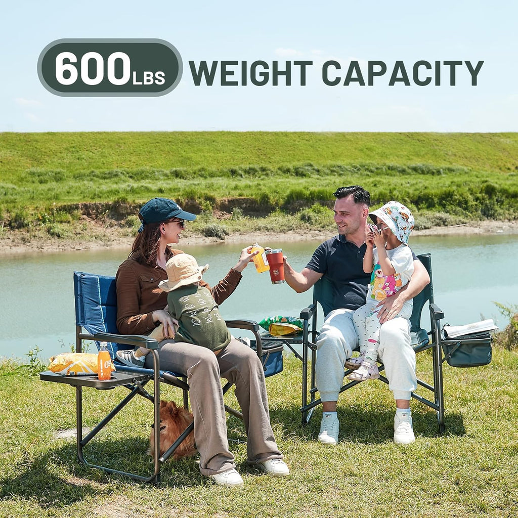 Timber Ridge XXL Oversized Directors Chair - Heavy Duty 600lbs Camping Chair with Cooler Bag & Table - Grey