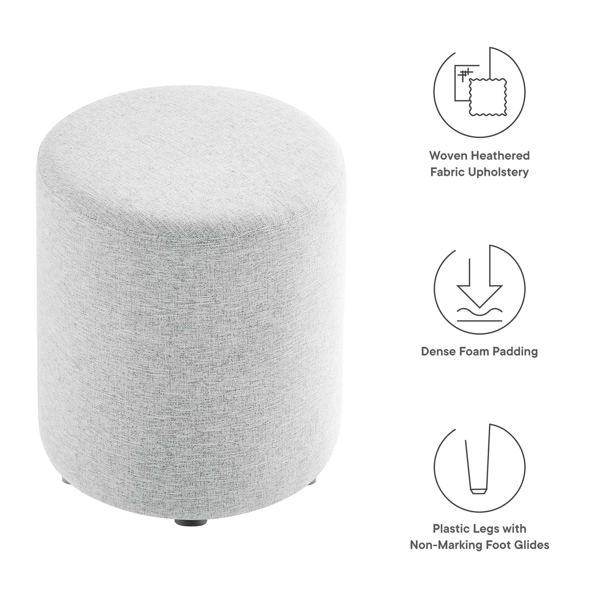 Modway Callum 16 Inch Round Ottoman in Heathered Weave Light Gray - Woven Heathered Fabric - Upholstered Ottoman for Living Room - Ottoman Side Table, Vanity Seat, Accent Table or Footrest Ottoman