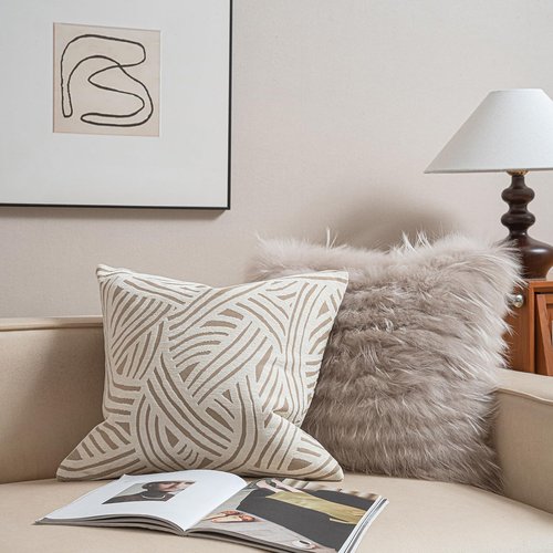 Croker Horse New 20x20'' inches Throw Pillow Cushion Covers - Paradise Beige Color Chenille Jacquard Embroidery Luxury Modern Style Couch Sofa Bed Pillow Cover for Living Room Bedroom