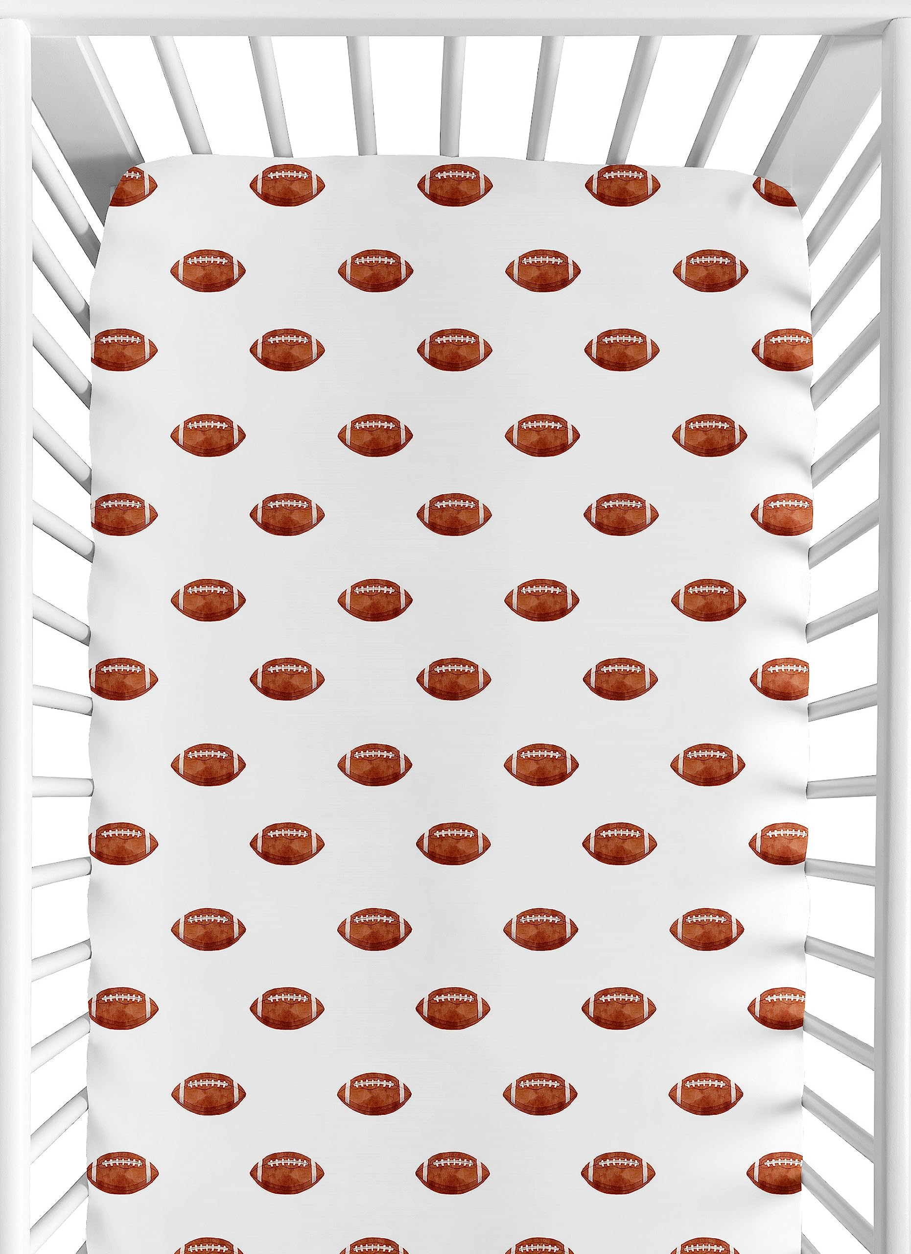 Sweet Jojo Designs Fitted Baby Crib Sheets (Football) for Boys, Infant Nursery, Toddler Room - Standard Size (Brown & White Sports Balls for The Classic, Watercolor, Vintage Sport Theme Collection)