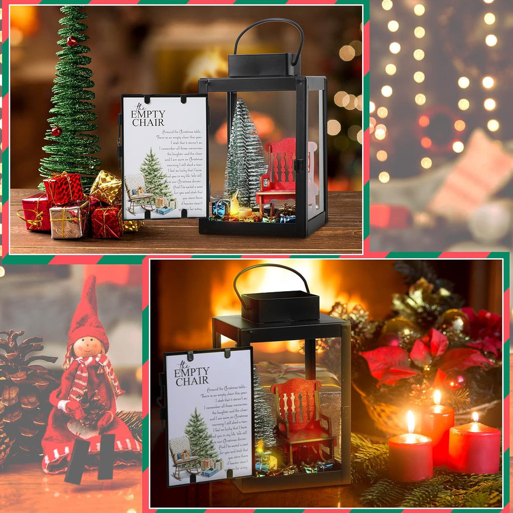Roowest Memorial Lantern - Christmas In Heaven Decor with LED Candle & Mini Tree | 13-Piece Set