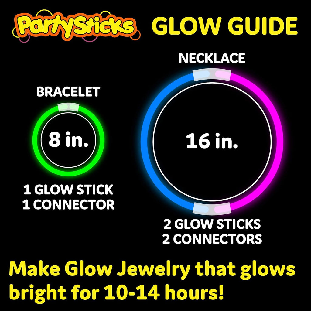 PartySticks Ultra Bright Glow Sticks - 400 Pack of 8" Glow in the Dark Halloween Party Favors | Neon Necklaces & Bracelets
