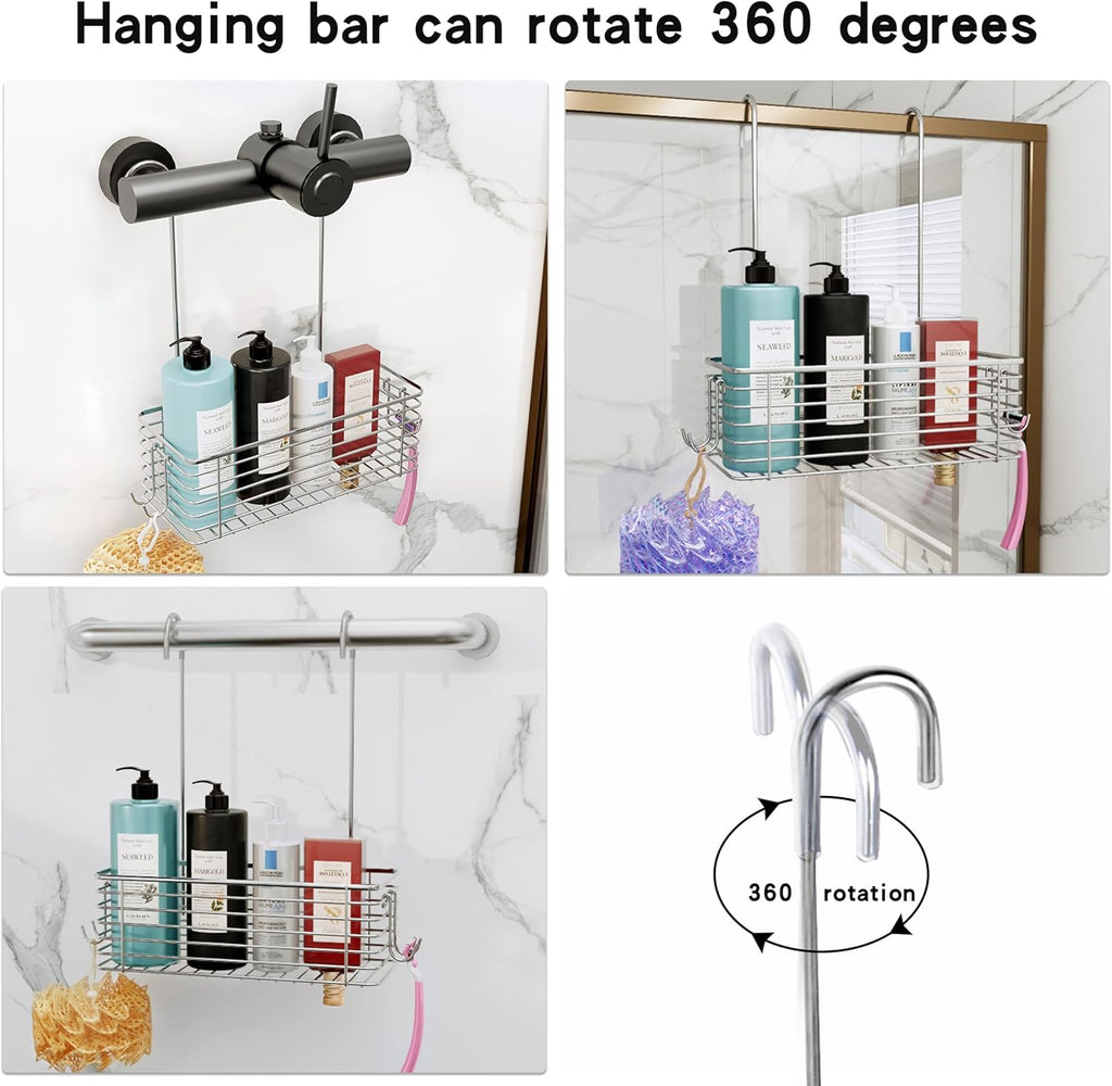 YQh Hanging Shower Rack - Rotating Bathroom Storage Bracket | Rust-Proof 304 Stainless Steel