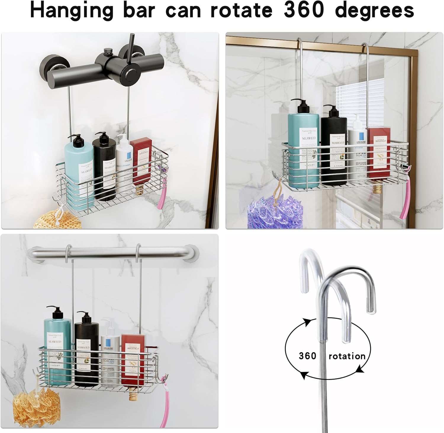 YQh Hanging Shower Rack - Rotating Bathroom Storage Bracket | Rust-Proof 304 Stainless Steel