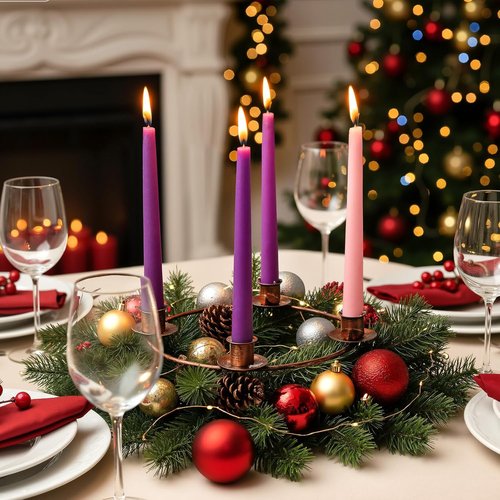 Chengu Christmas Advent Candle Holder - Elegant Metal Taper Stand for 4 Candles | Bronze Holiday Decor