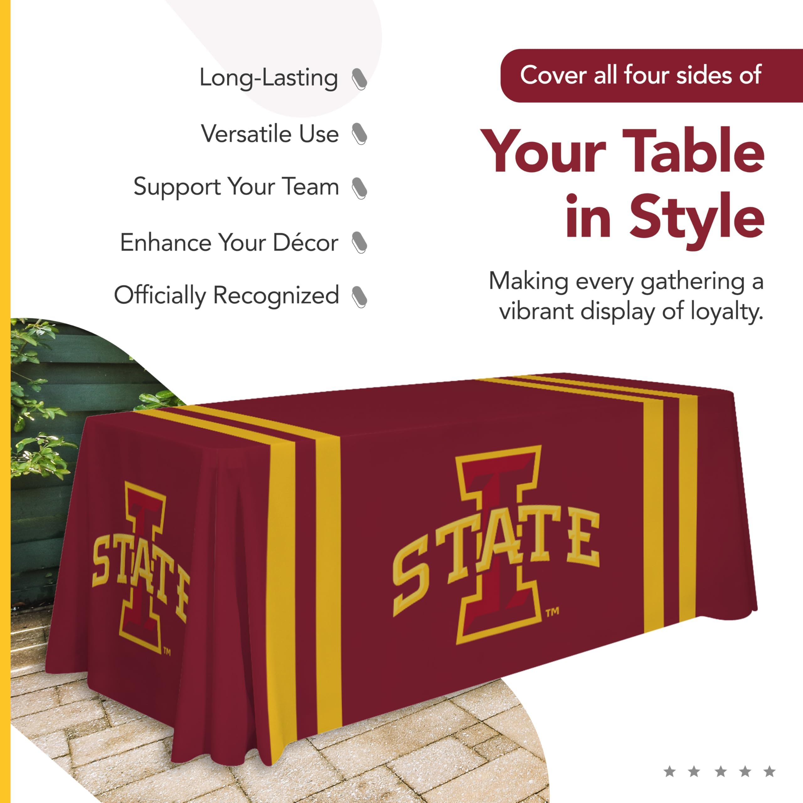 Victory Corps Iowa State Cyclones College Sports Printed Table Throw - NCAA Licensed - Polyester - School Tablecloth (Red) (6' Draped)