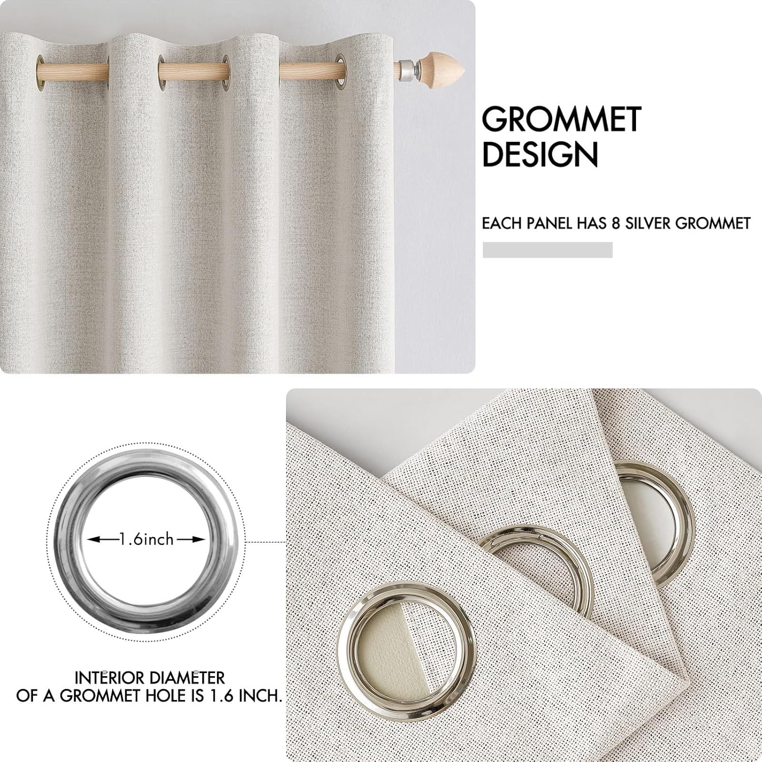MIULEE 100% Blackout Linen Textured Curtains - Solid Thermal Insulated Cream White | 52 x 96 Inch (2 Panels) for Luxury Bedroom Decor