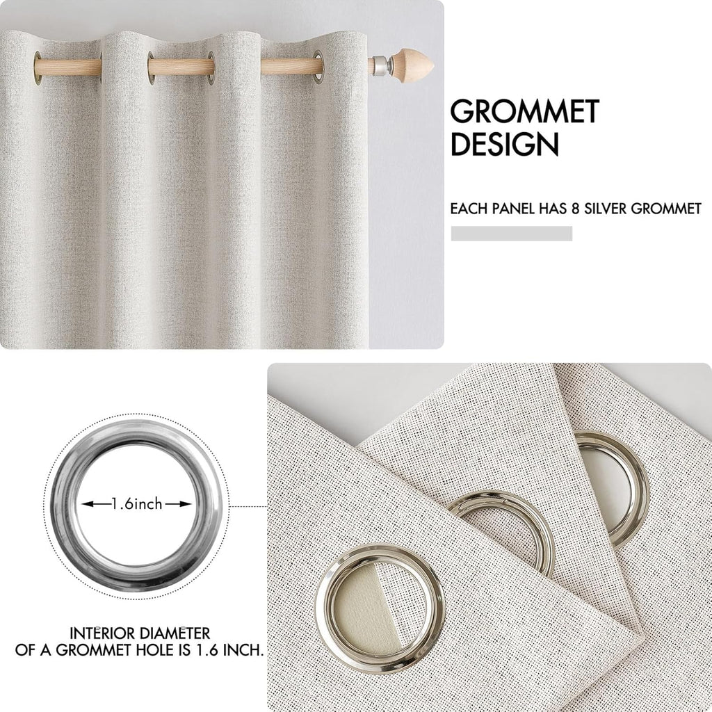 MIULEE 100% Blackout Linen Textured Curtains - Solid Thermal Insulated Cream White | Luxury Room Darkening Drapes 52 x 84 Inch (2 Panels)