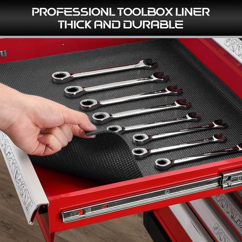Professional Tool Box Liner 16” x 16 ft, Heavy Duty Tool Box Foam 3mm Thick to Protect Tools and Box, Grid-Line Non Slip Toolbox Drawer Liners Shelf Mat for Workbench, Cabinet, Shelves, Garage (Black)