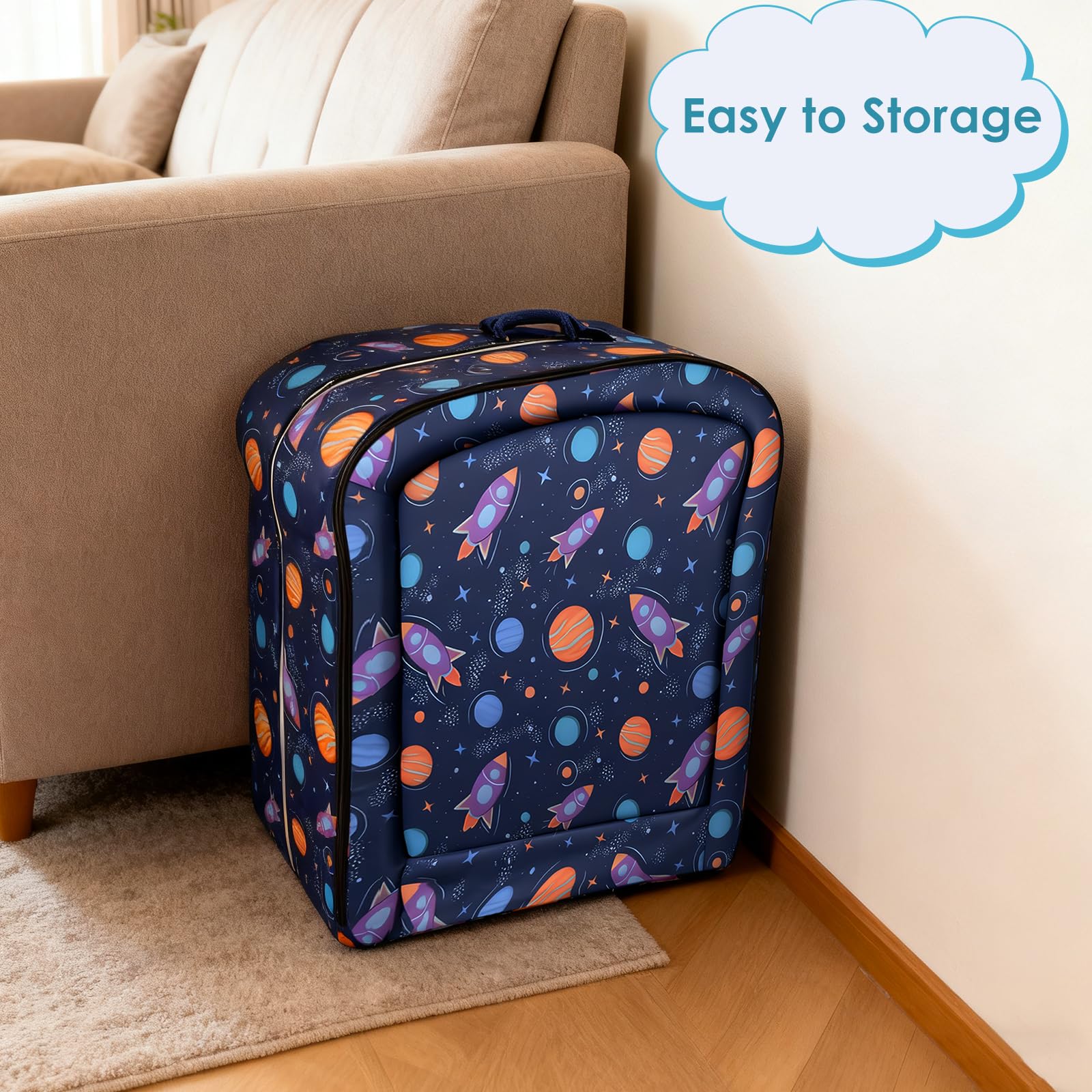 TDKDHoming Portable Toddler Travel Bed Foldable Toddler Bed with Washable Cover Toddler Floor Beds for Home,Travel & Camping, Soft Foam Kids Cots for Sleeping, for Kids Aged 18M+, No Assembly, Blue