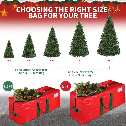 Christmas Tree Storage Bag - Fits 9 Ft Artificial Trees | Waterproof, Durable Handles & Zipper, Red