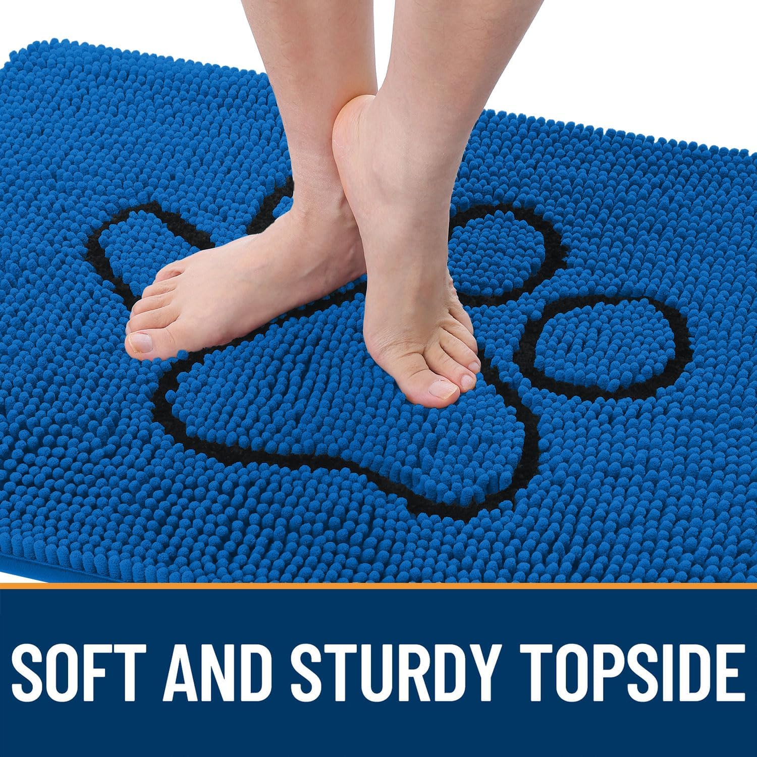 OLANLY Dog Door Mat - Absorbent Muddy Paws Doormat | Non-Slip Chenille, 30x20, Deep Navy Blue