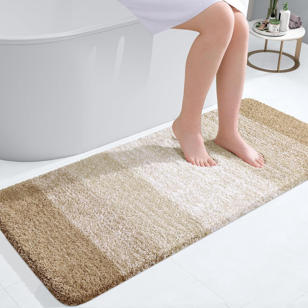 OLANLY Bathroom Runner Rug - Extra Soft Microfiber Mat | Quick-Dry, Washable, 47x20 Inches, Tan