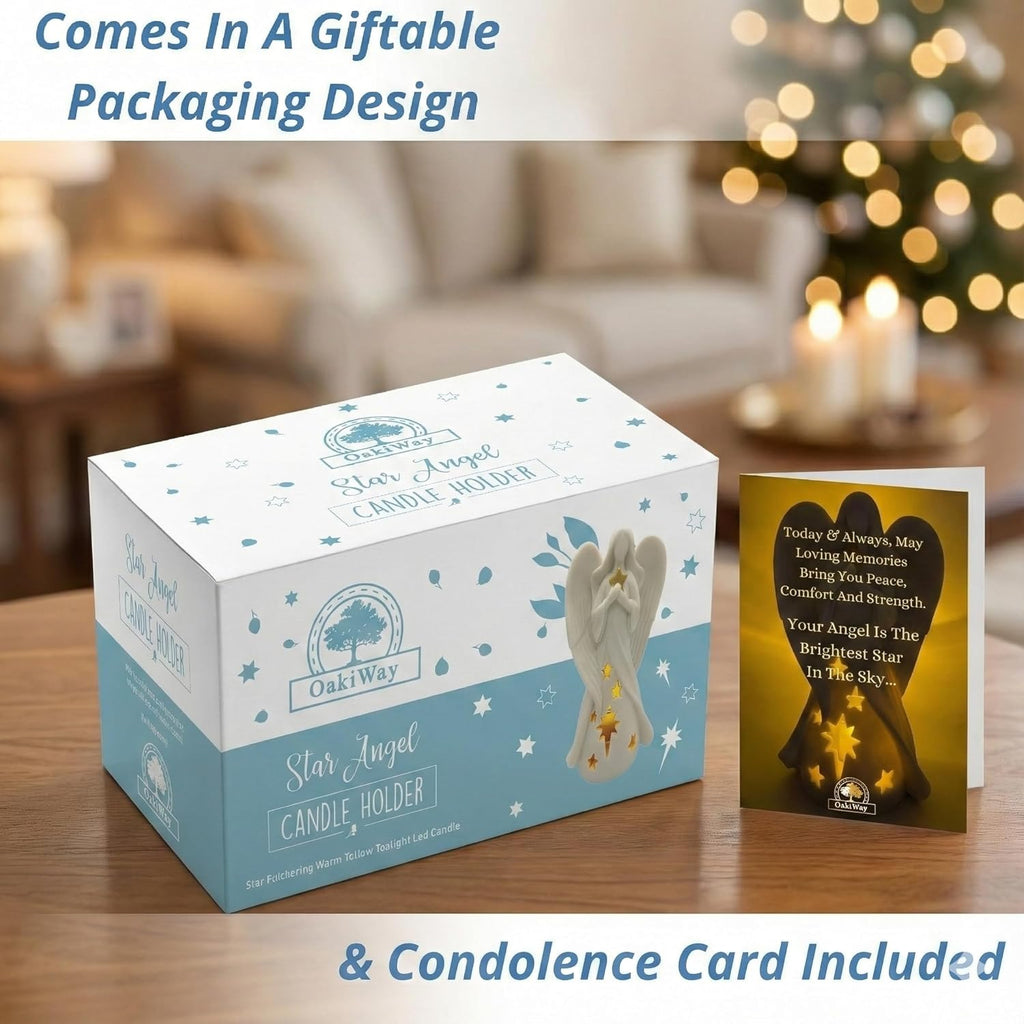 OakiWay Star Angel Tealight Candle Holder - Flickering LED Candle for Memorial & Remembrance Decor