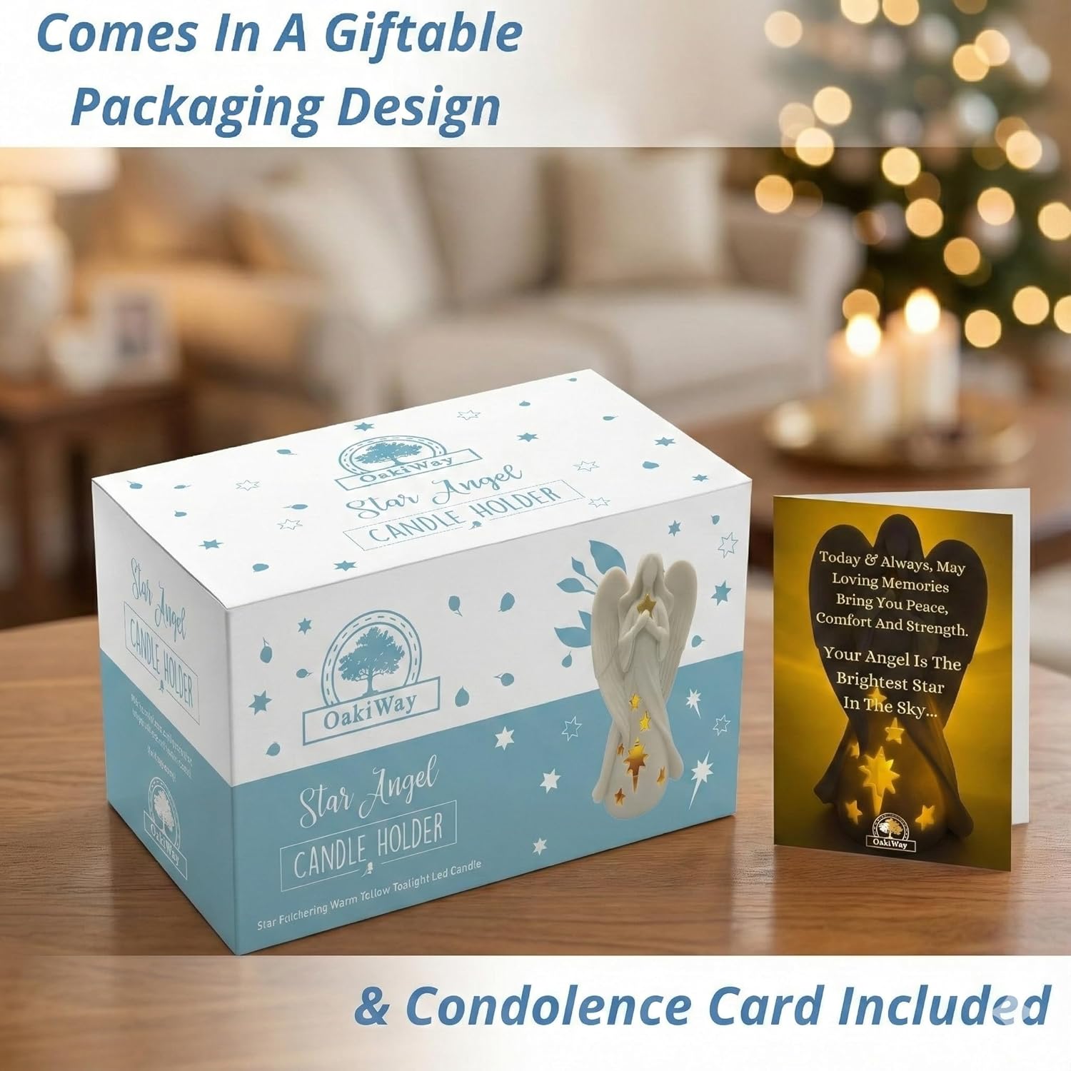 OakiWay Star Angel Tealight Candle Holder - Flickering LED Candle for Memorial & Remembrance Decor