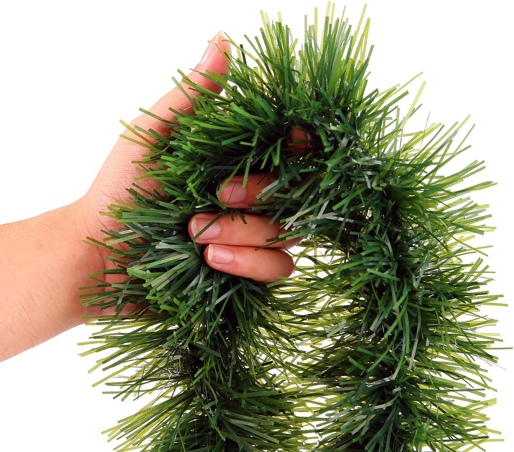 Skiennix Green Garland - 50Ft Non-Lit Tinsel Stems for Christmas Decor | Soft Twist for Tree, Stairs, and Mantle