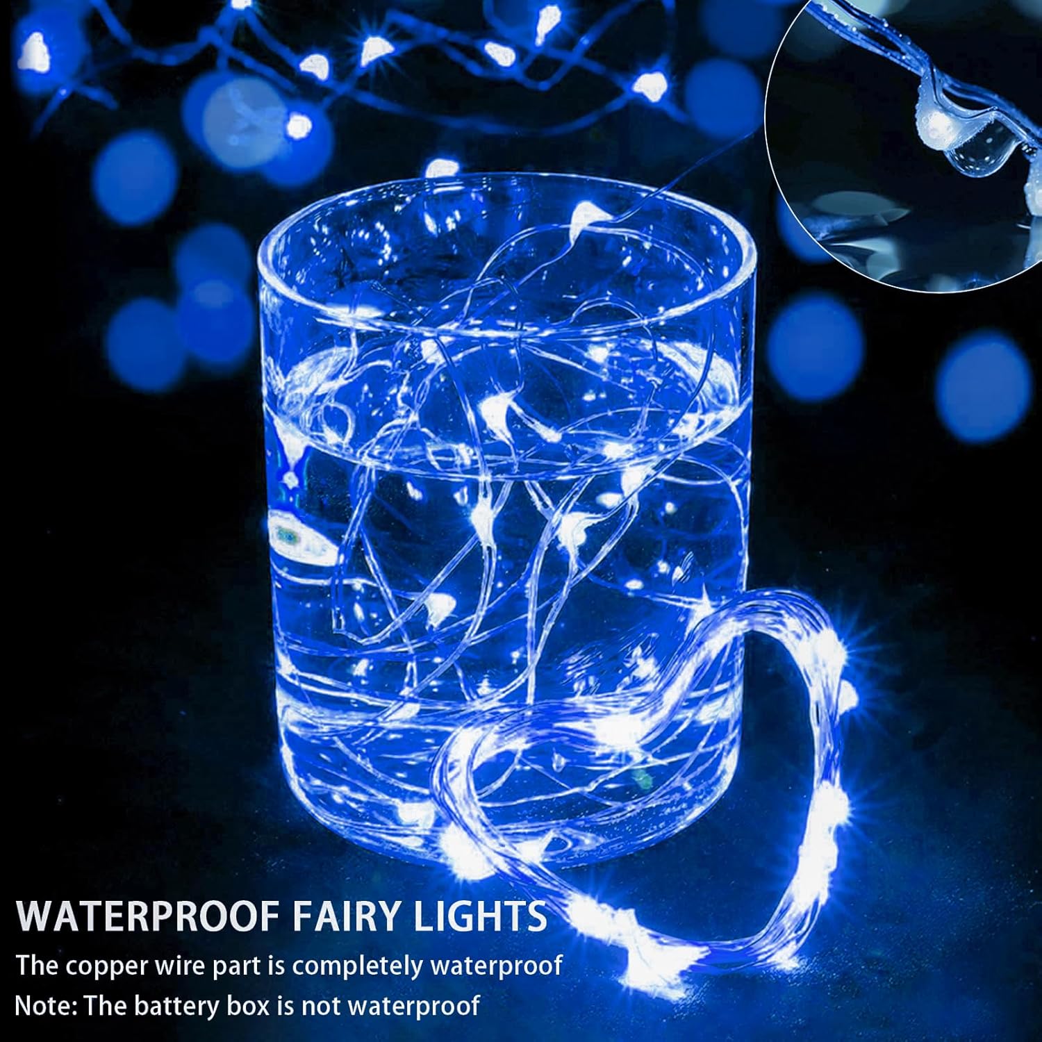 Skiennix 20 LED Blue Fairy Lights - 7Ft Twinkle String Lights | Battery Operated & Waterproof for Weddings, Parties & Holidays
