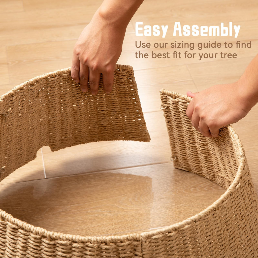 OIAHOMY Christmas Tree Collar, Wicker Holiday Tree Skirt & Stand Base Cover,Paper Rope Christmas Decor, Natural-24 inch