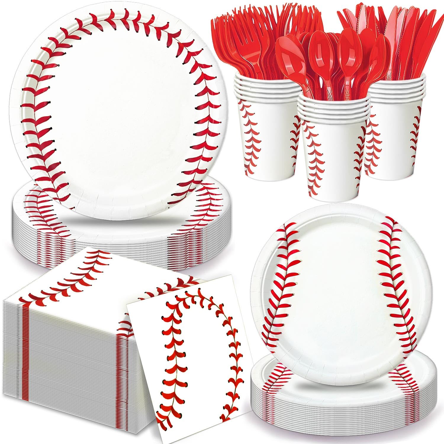 Oigco 140 PCS Baseball Birthday Decorations, Baseball Party Supplies Includes Plates, Napkins, Cups, Cutlery for Baseball Party Decorations, Serve 20