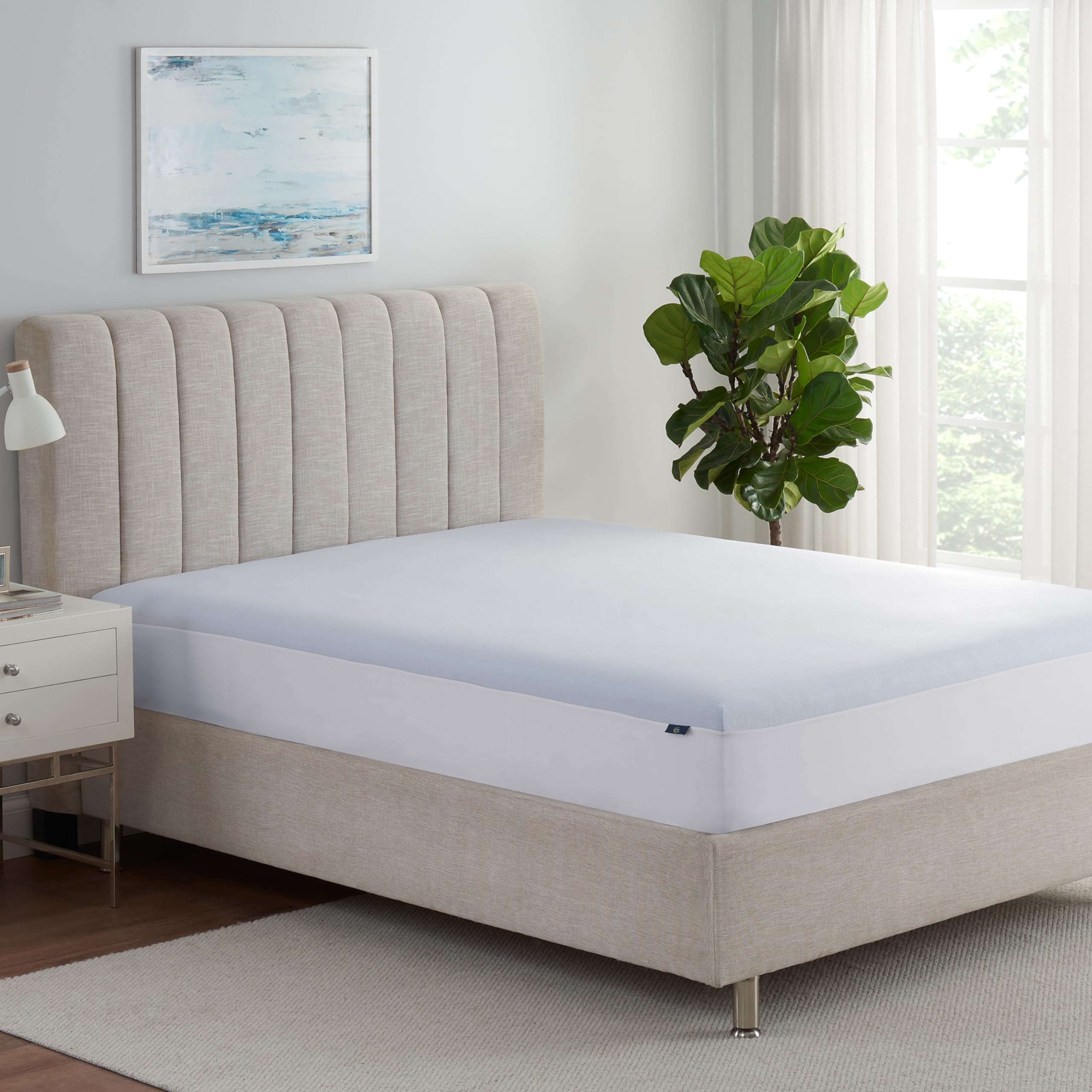 Serta Cool Air Waterproof Mattress Protector, 54" x 75" Soft and Breathable Mesh Cooling Mattress Topper, 18" Elastic Deep Pocket for Secure Fit, Full