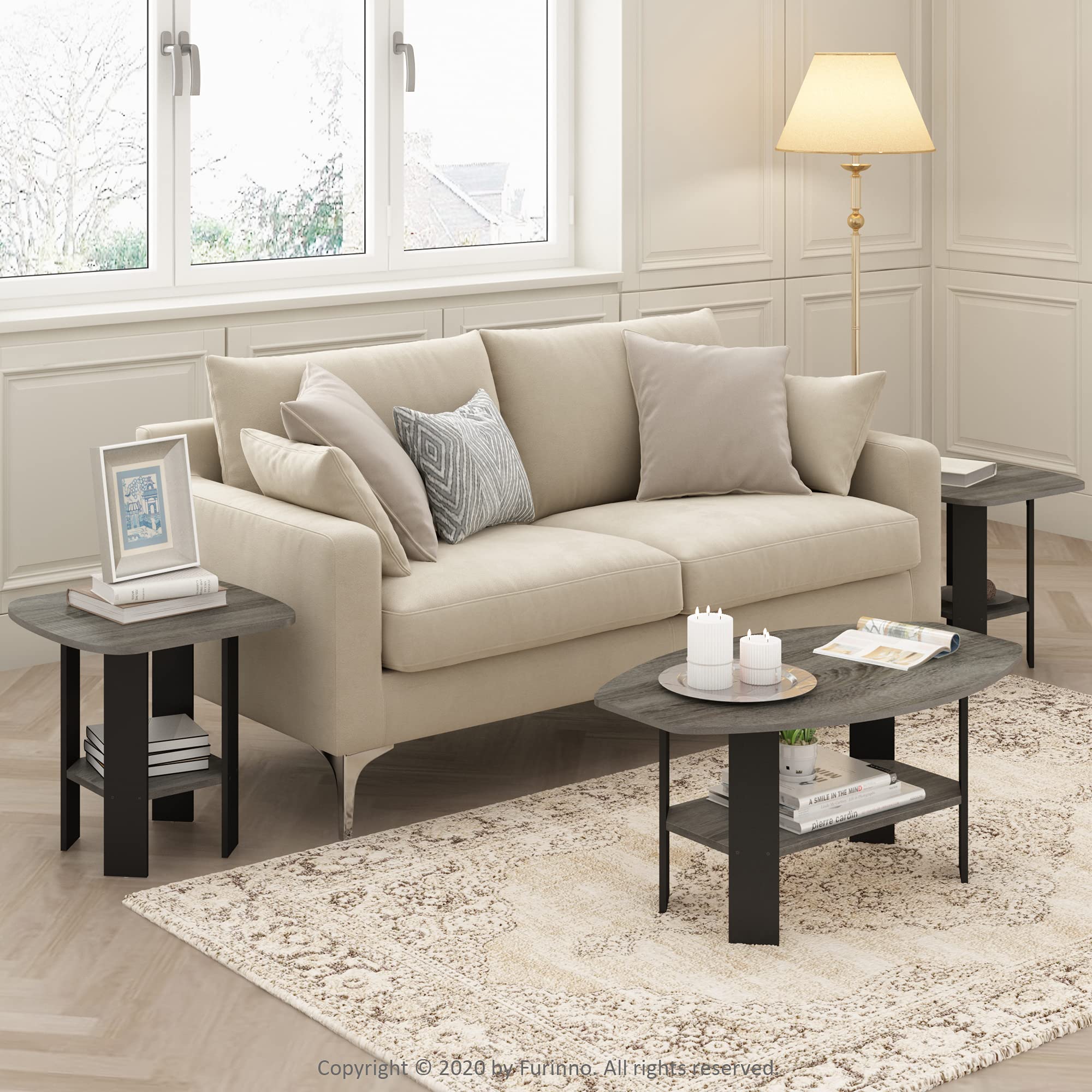 Furinno Simple Design Coffee Table, French Oak Grey/Black