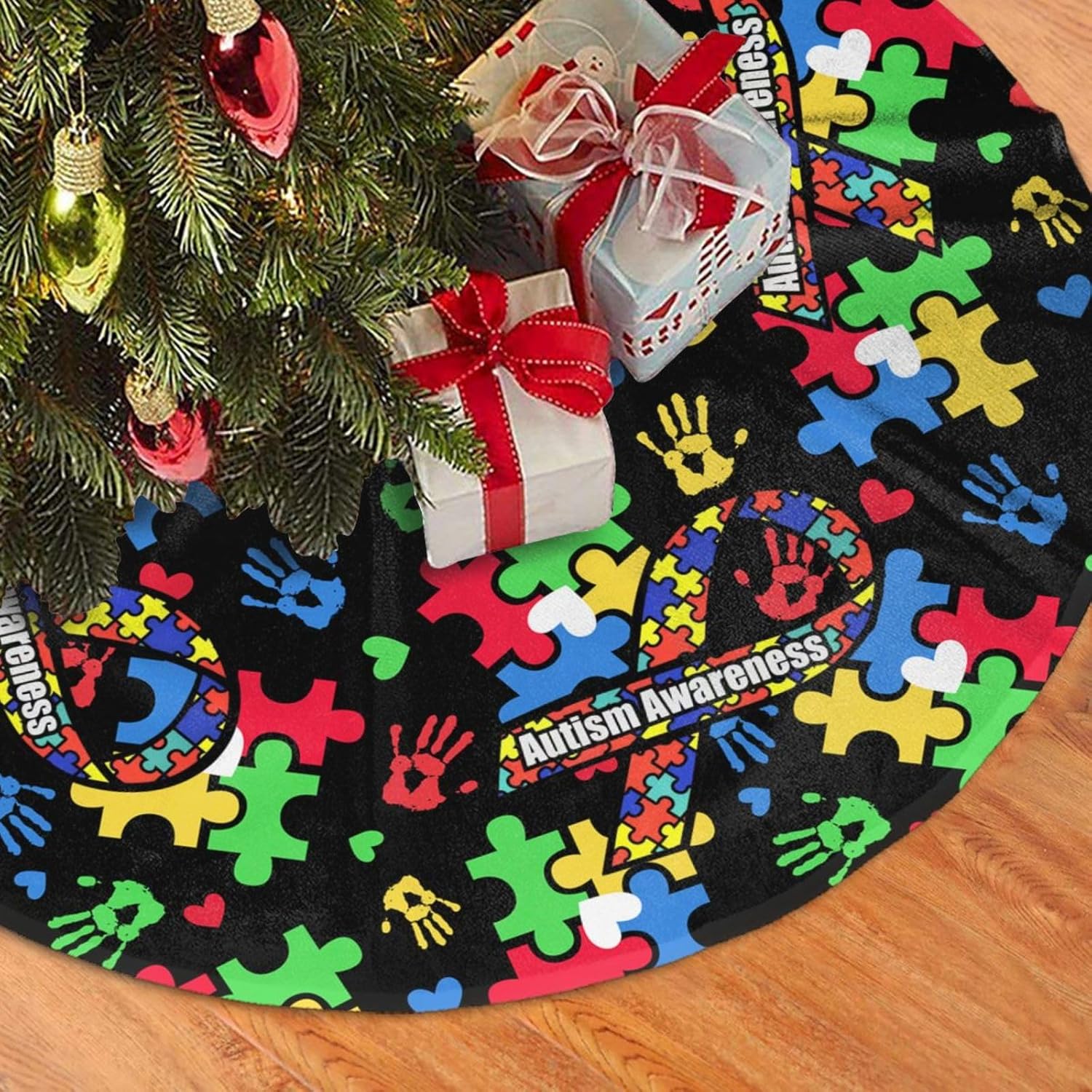 Regine Switzerland Autism Awareness Tree Skirt - Festive Christmas Decoration | 30-Inch Size