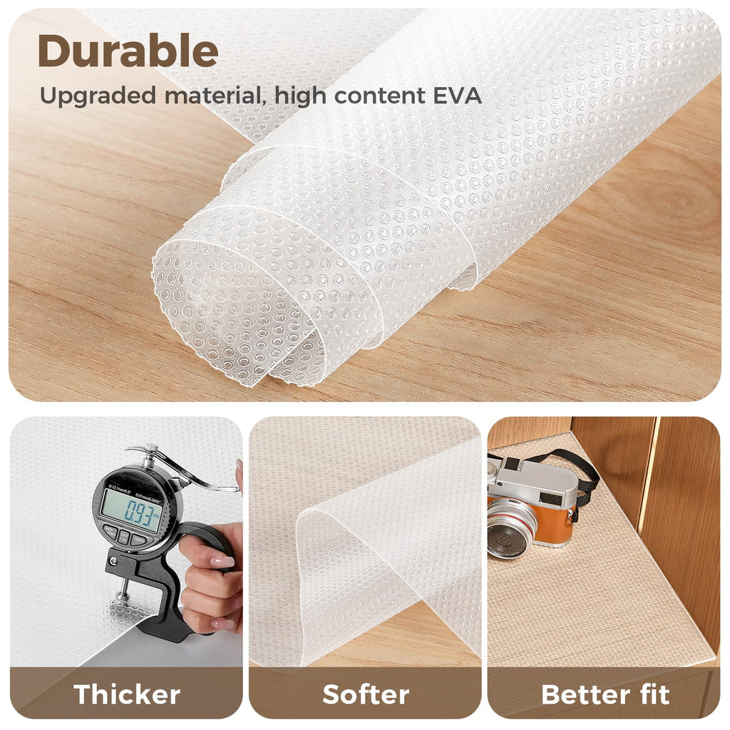 ALIUNI 100% EVA Shelf Liner for Kitchen Cabinet, 24" x 360" Drawer Liners Non Adhesive Non Slip Waterproof Plastic Paper, Dresser Pantry Bathroom Refrigerator Protector, Clear