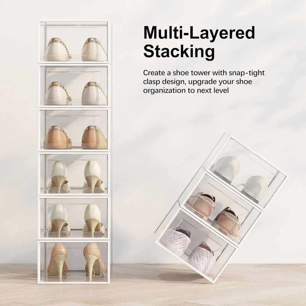 SEE SPRING X-Large Shoe Storage Box - Clear Plastic Stackable Organizer for Size 11 Shoes | 12 Pack